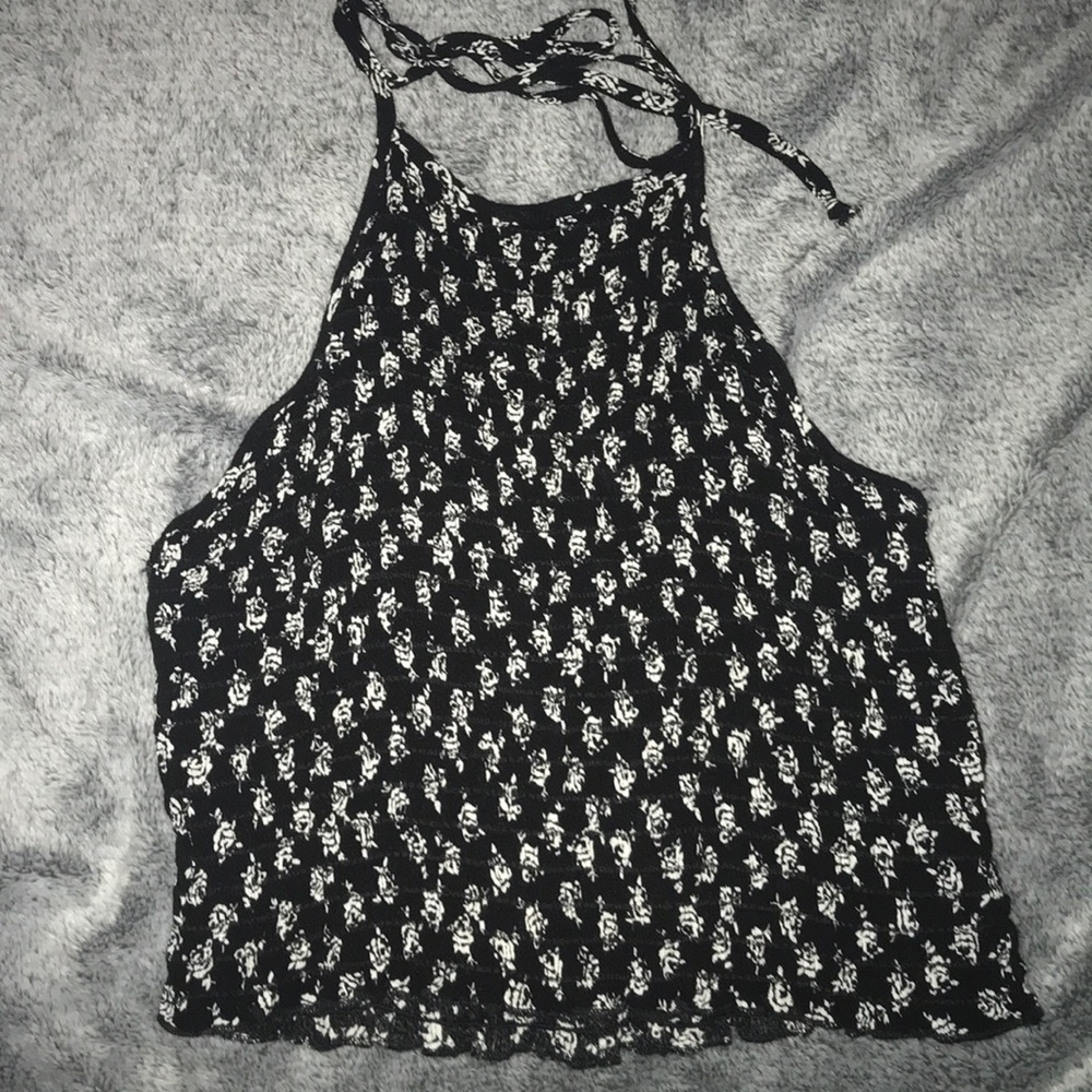 Black and white flower halter tank